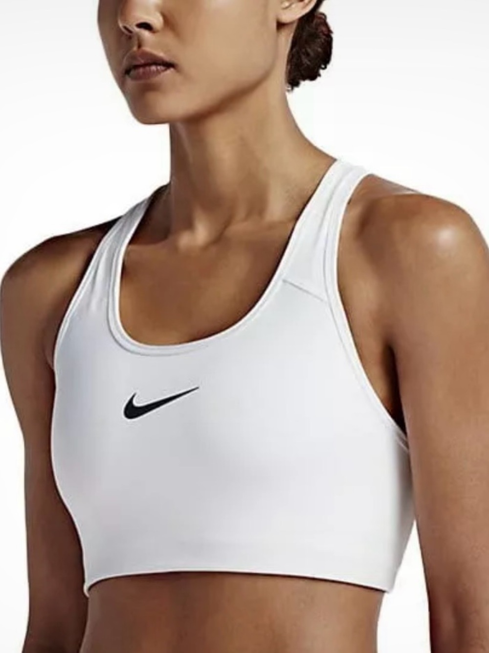 Nike White Racerback Sports Bra with Black Swoosh